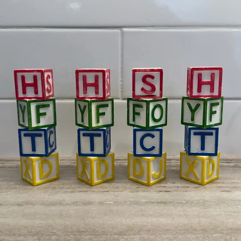 Vintage 1970s Plastic Baby Block Cake Pillars Set of 4 Retro ABC Birthday Cake